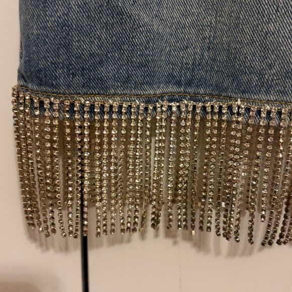 BlankNYC denim rhinestone fringe skirt Size 30 new with tags - Picture 4 of 6